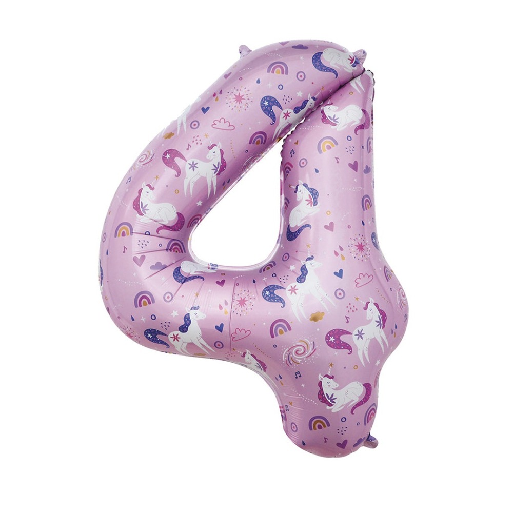 40 Inch Giant Unicorn Number Four Balloon